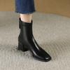 Leather short boots women's thick heel autumn and winter new medium heel high heel boots brown small thin boots