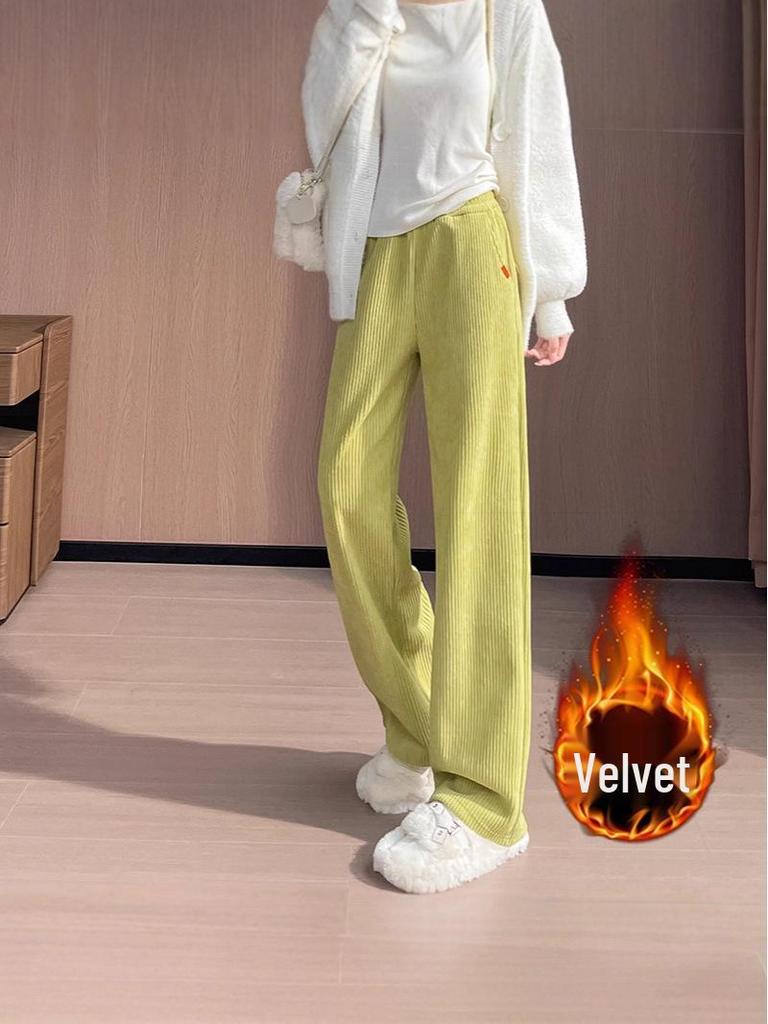 Women's High-Waist Fleece-Lined Wide-Leg Slimming Pants - Autumn/Winter 2025 Style
