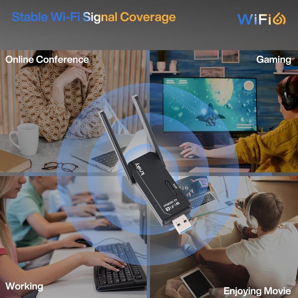 Kosky Wireless USB Wifi Adapter WiFi 6 Daul-band 1800Mbps 802.11ax USB3.0 Boost Your Internet Speed with 600Mbps Wireless USB Wifi Adapter