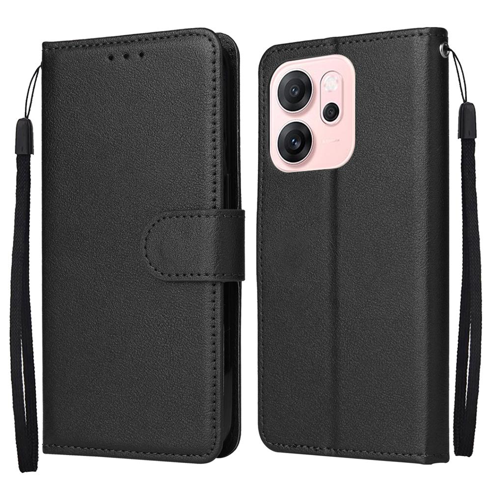 For Oppo Reno14 F 5G Case Wallet Stand PU Leather Phone Cover with Wrist Strap