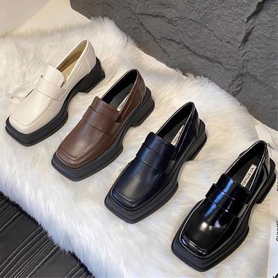 Versatile Black British Style Small Leather Shoes Women's Single Shoes New Spring Thick Sole Square Head Retro Women