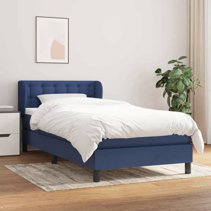 Maison Exclusive - Sommier à lattes de lit avec matelas Bleu 90x190 cm Tissu