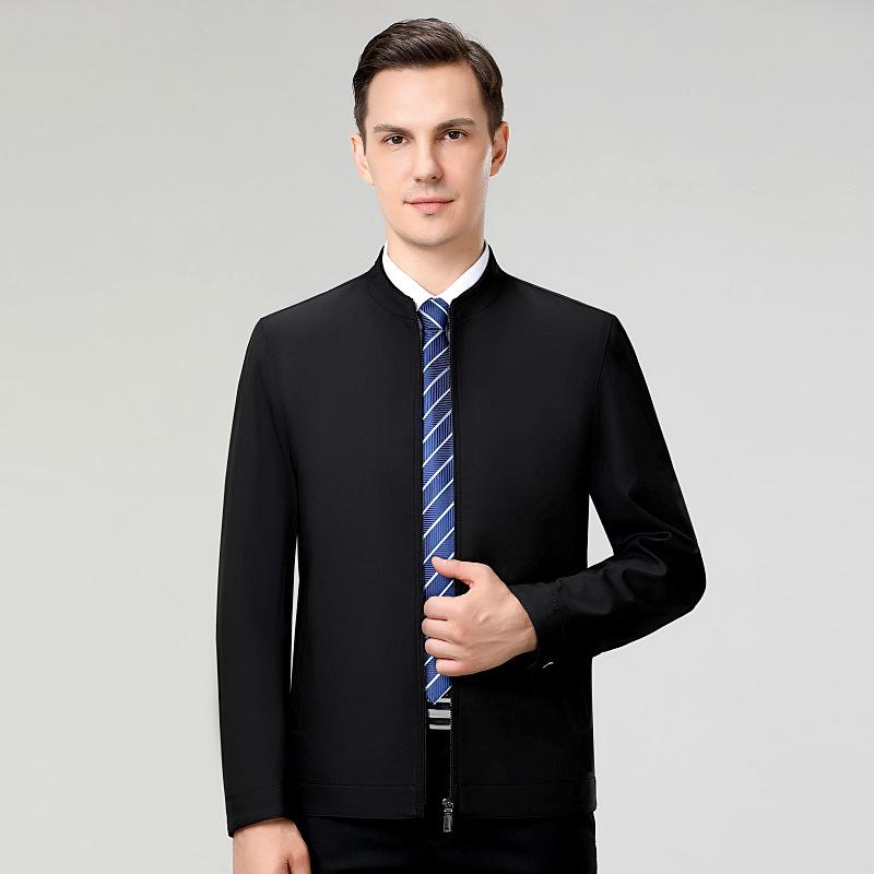 

Новая куртка из тутового шелка весна-осень производства города Ордос, мужская деловая повседневная куртка для папы среднего возраста свободного кроя со стоячим воротником 200