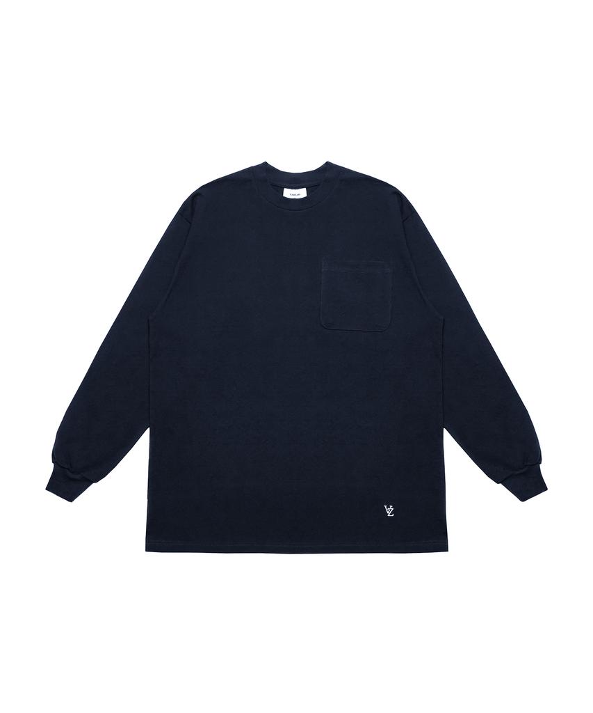 Bajal Vz Logo Big Oversized Pocket Long Sleeve T-Shirt Navy