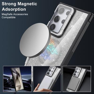 Applicable To Samsung S25Ultra Matte Mobile Phone Case S24 Glitter Magnetic Lens Holder S23 Anti-drop Transparent Case