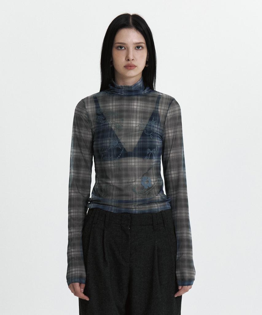 Kyuliti C See-Through Check T-Shirt_Black