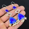 Daughters Day Sale Blue Sapphire Stone Dangle Handcrafted Earrings 925 Silver