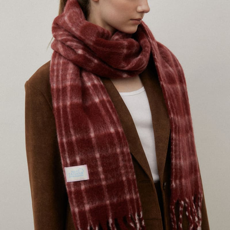 

TATIANA Snug Checked Wool Blended Muffler MF8108 Red RED