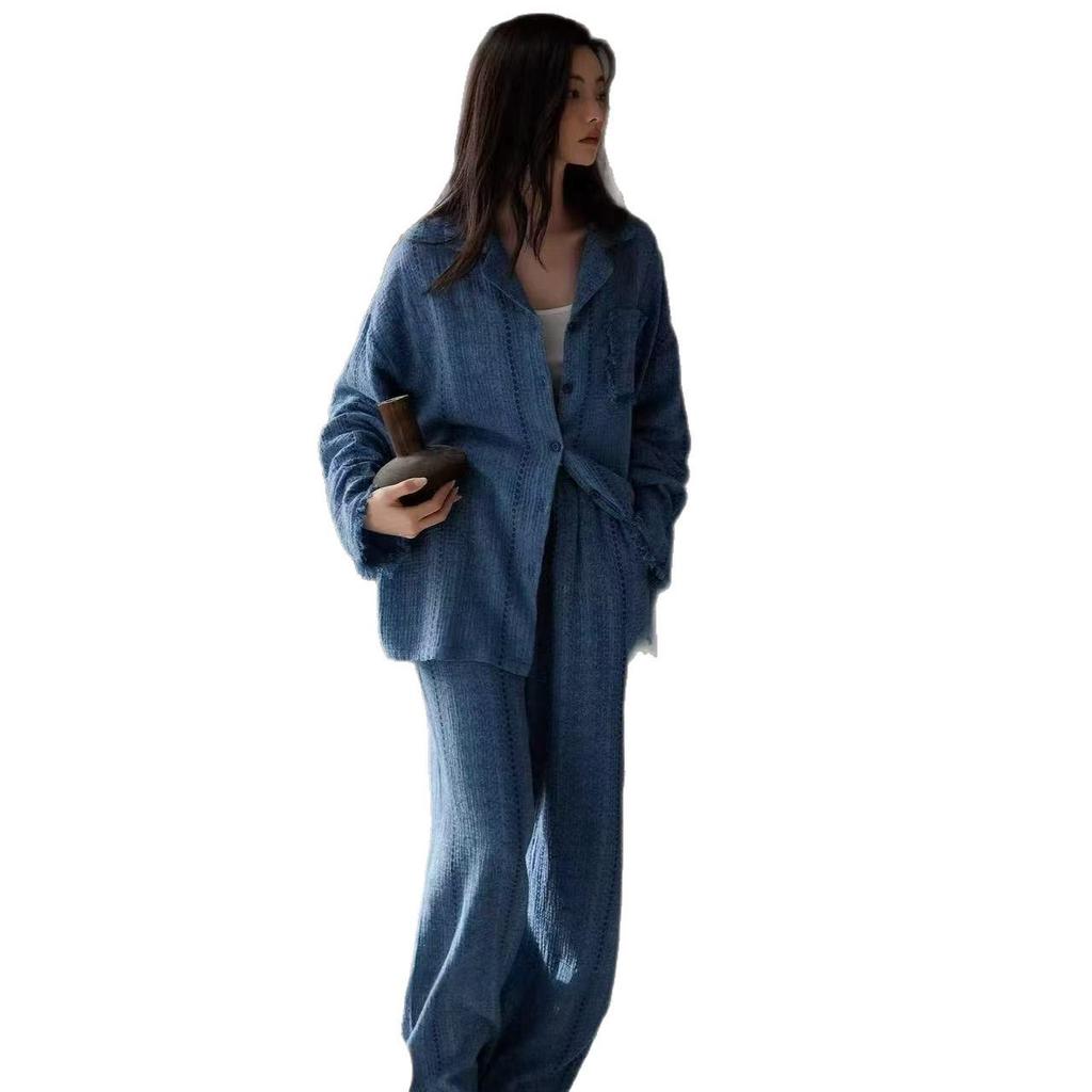 Damen Anti-Ausbeulungs-Pyjama-Set mit Polsterung: Langärmlig & Hose, Lässiger Fauler Stil für Frühling bis Winter