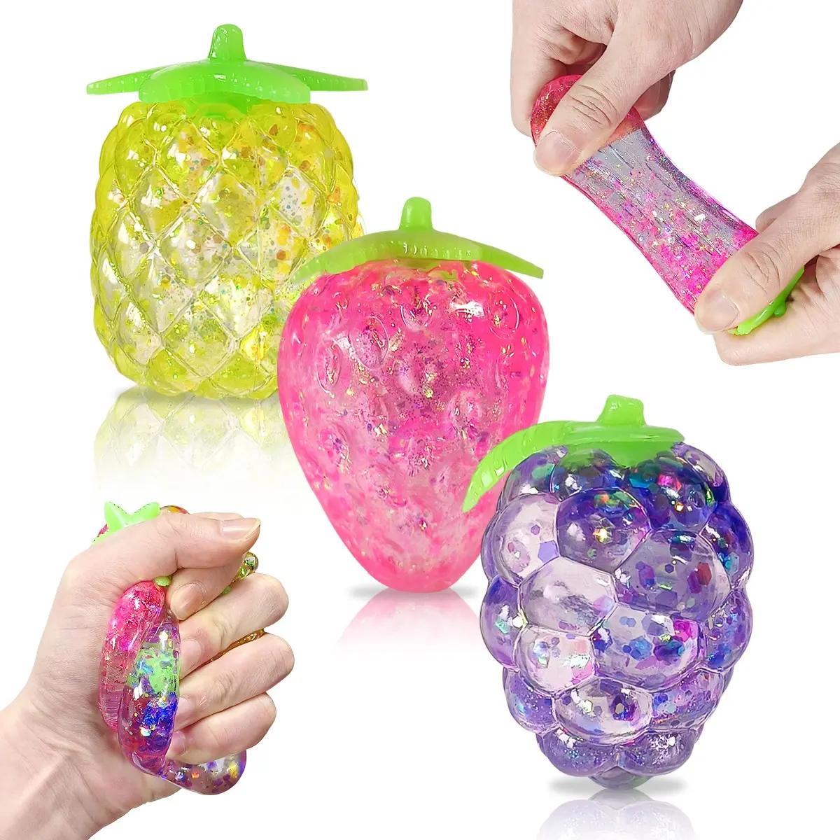 

3-Piece Stress Relief Ball Set, Glittery Fruit-Shaped Squeeze Toys, Sensory Stress Relief, Styles and Colors Vary