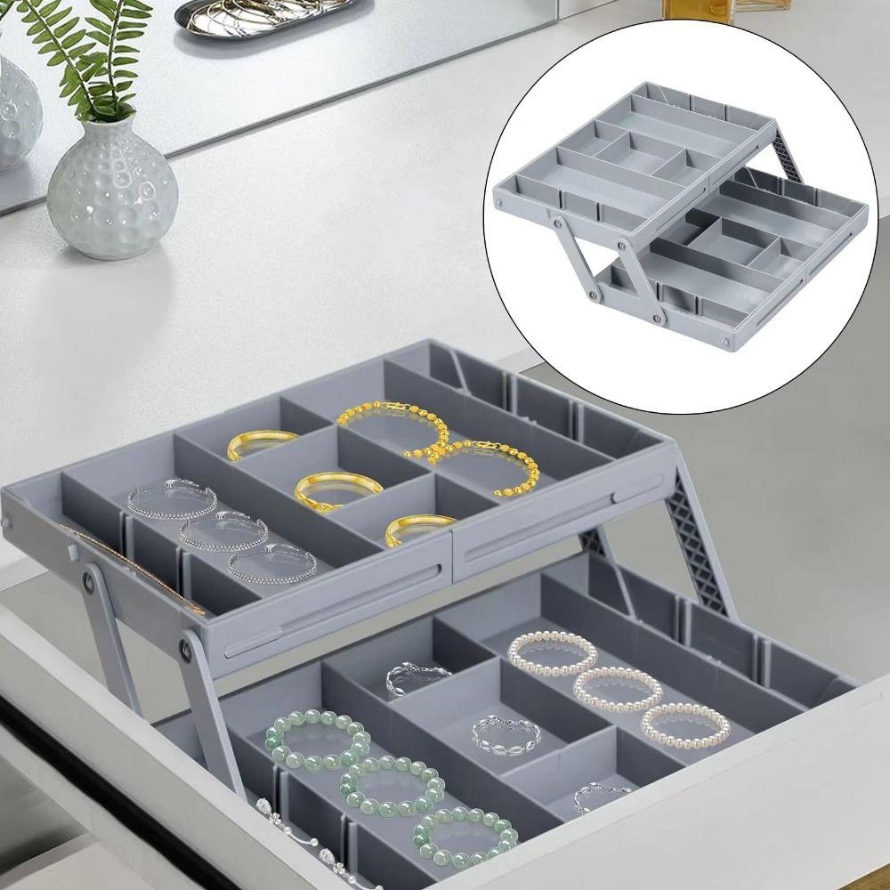 Multi Grid Drawer Organizer 2/3 Tier Flatware Storage Divider Cosmetics Utensils