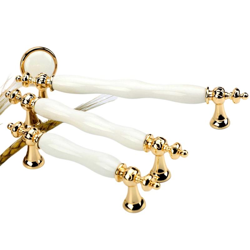 1 st Möbelhandtag Minimalistiska Lådhandtag Guld Elfenbensvit Keramik Garderobsdörrhandtag Zinklegering Skåpknopp