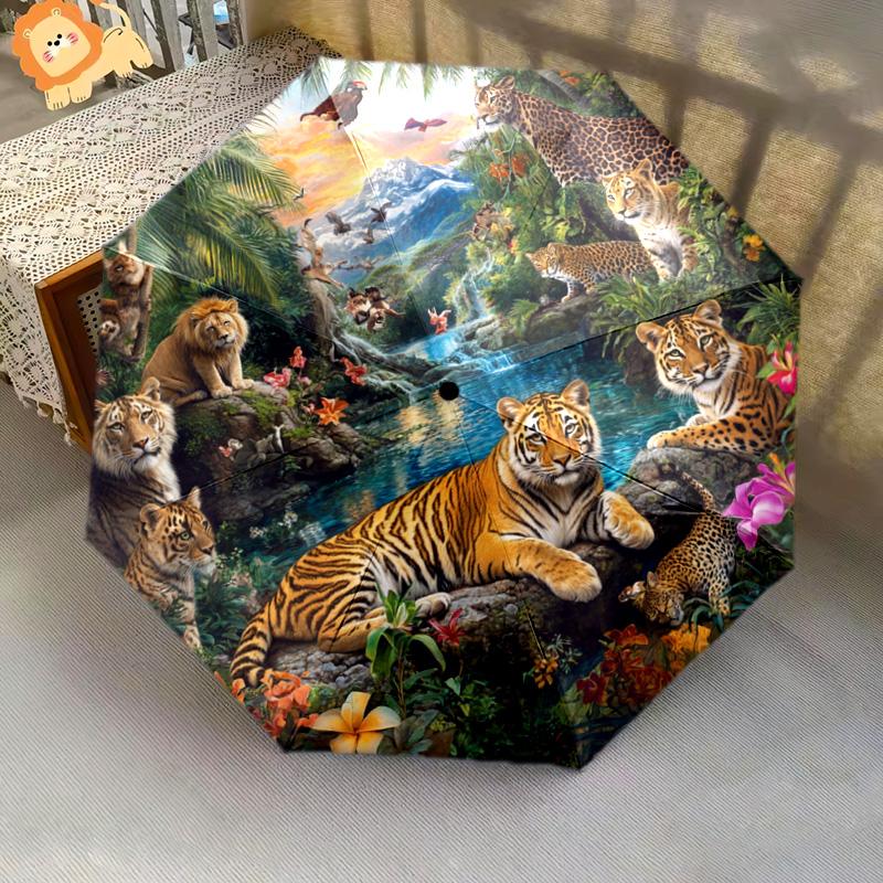 1 PC Automatic Folding Umbrella - Tiger Jungle Wildlife Pattern, Portable & Foldable Design with 8 Ribs, Christmas Birthday Gifts