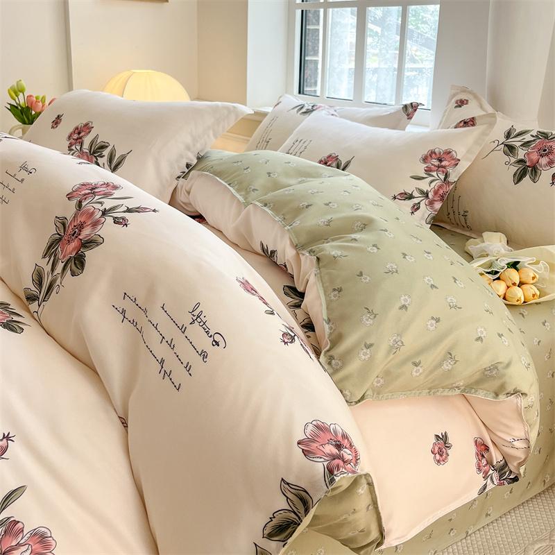 Watercolor Flower Duvet Cover Cotton Cartoon Bunny Comforter Cover Lovely Farm Animal Rabbit Bedding Set for Girly Bedroom Decor