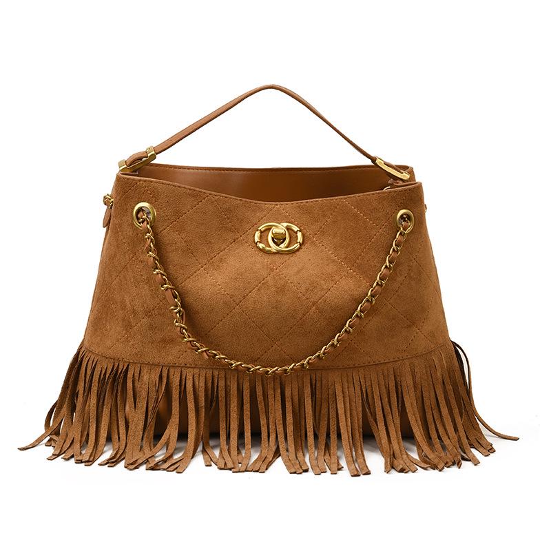 

Autumn 2025 Diamond Lattice Tassel Handbag - Women s Chic, High-Value Commute Fashion Accessory Small коричневий