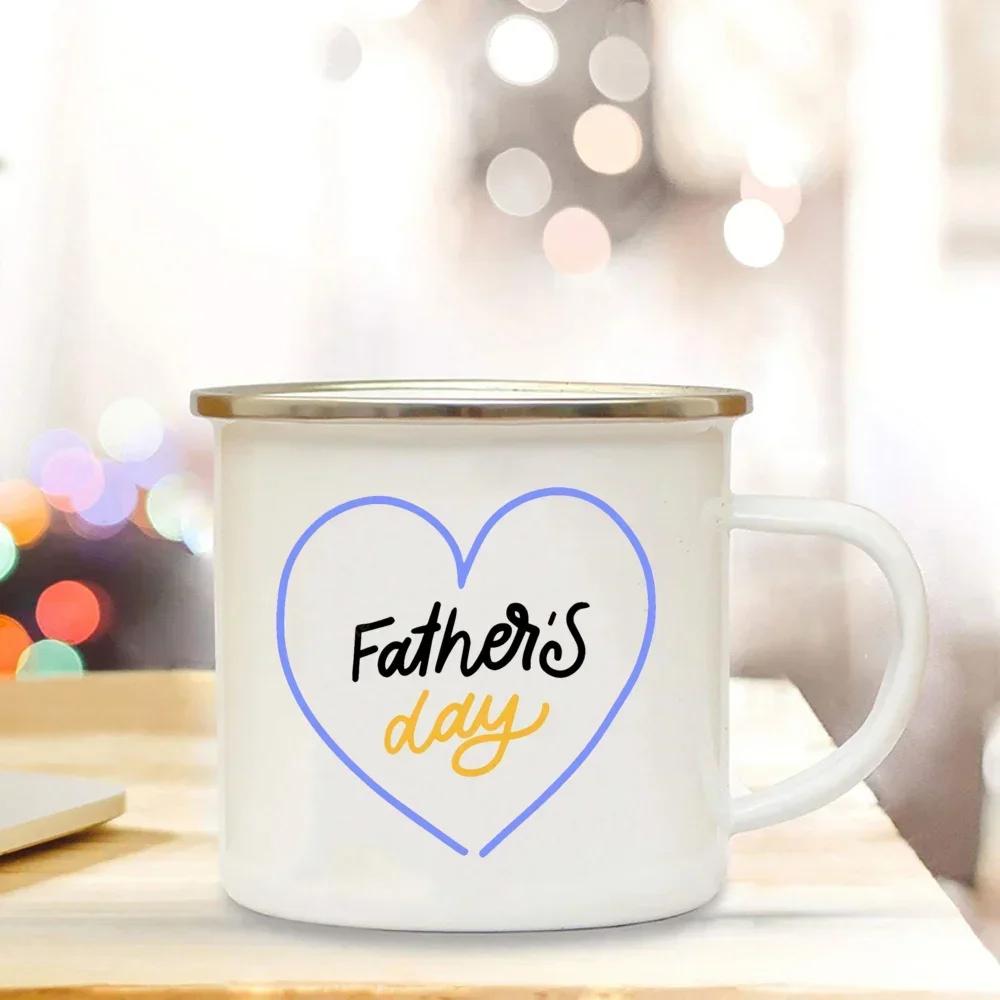 Drinks Water Cup Best Dad Ever Enamel Coffee Mugs Bonfire Party Drink Beer Wine Juice Mug Dessert Cocoa Milk Handle Cup