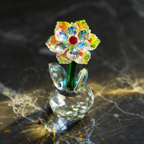 Faux Crystal Sunflower Figurine Glass Flower Ornament Collectible Desk Sunflower Statue for Table Window Car Decor