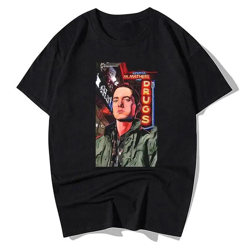 2025 Sommer Rapper Eminem Grafikbedrucktes T-Shirt Herren Retro Reine Baumwolle HipHop Mode Lässig Locker geschnittenes T-Shirt Damen