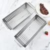 Stainless Steel Vegetable Grill Basket Double Handle Reusable Grilling Plate Leakage Hole Design Rectangular