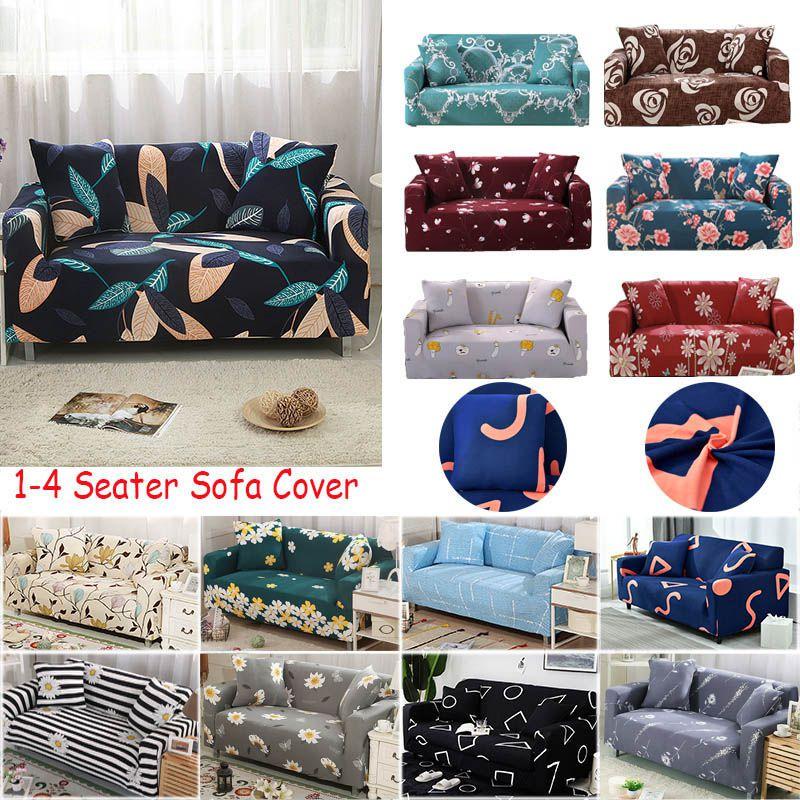 Soft Stretch Elastic Fabric Sofa Cover With Elegant Printed Pattern For 1-4 Seater
