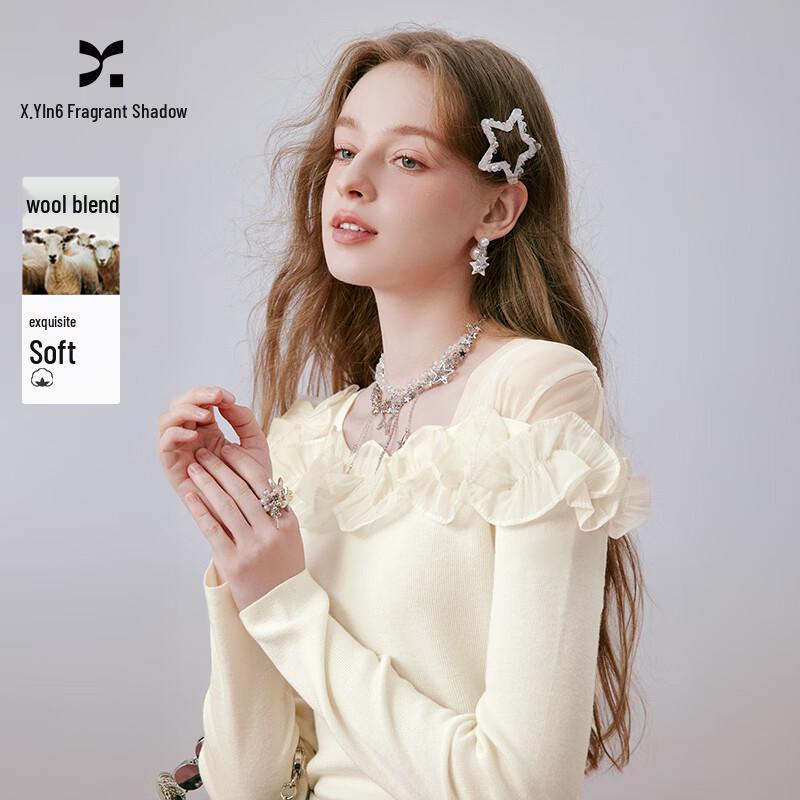 Xiangying Women s Off-Shoulder Lace Flower Knit Top L