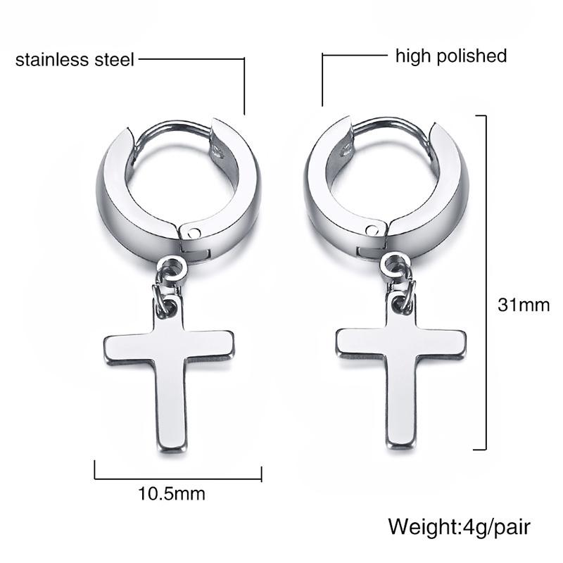 Vnox Simple Cross Dangle Earrings for Men Women Minimalist Stainless Steel Drop Small Hoop Metal Ear Jewelry Anti Allergy