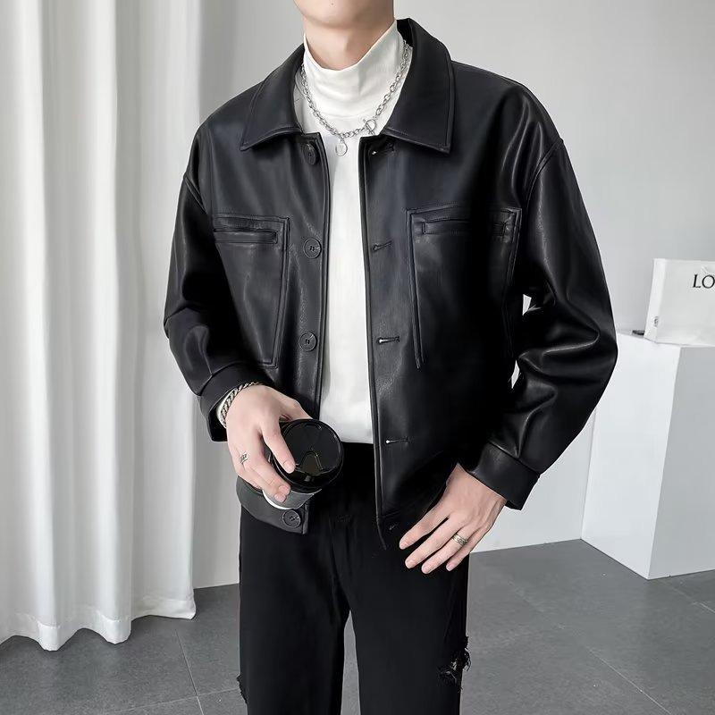 Men's Korean Style Retro Loose Leather Motorcycle Jacket