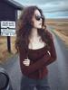 Chic Coffee Square-Neck Slim-Fit Long-Sleeve Top for Women - Perfect for Autumn & Winter