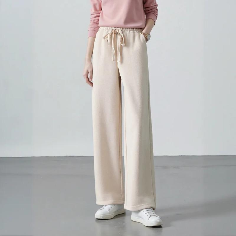 

Women s Beige High Waist Wide Leg Sweatpants Drawstring Casual Loose Trousers S бежевый