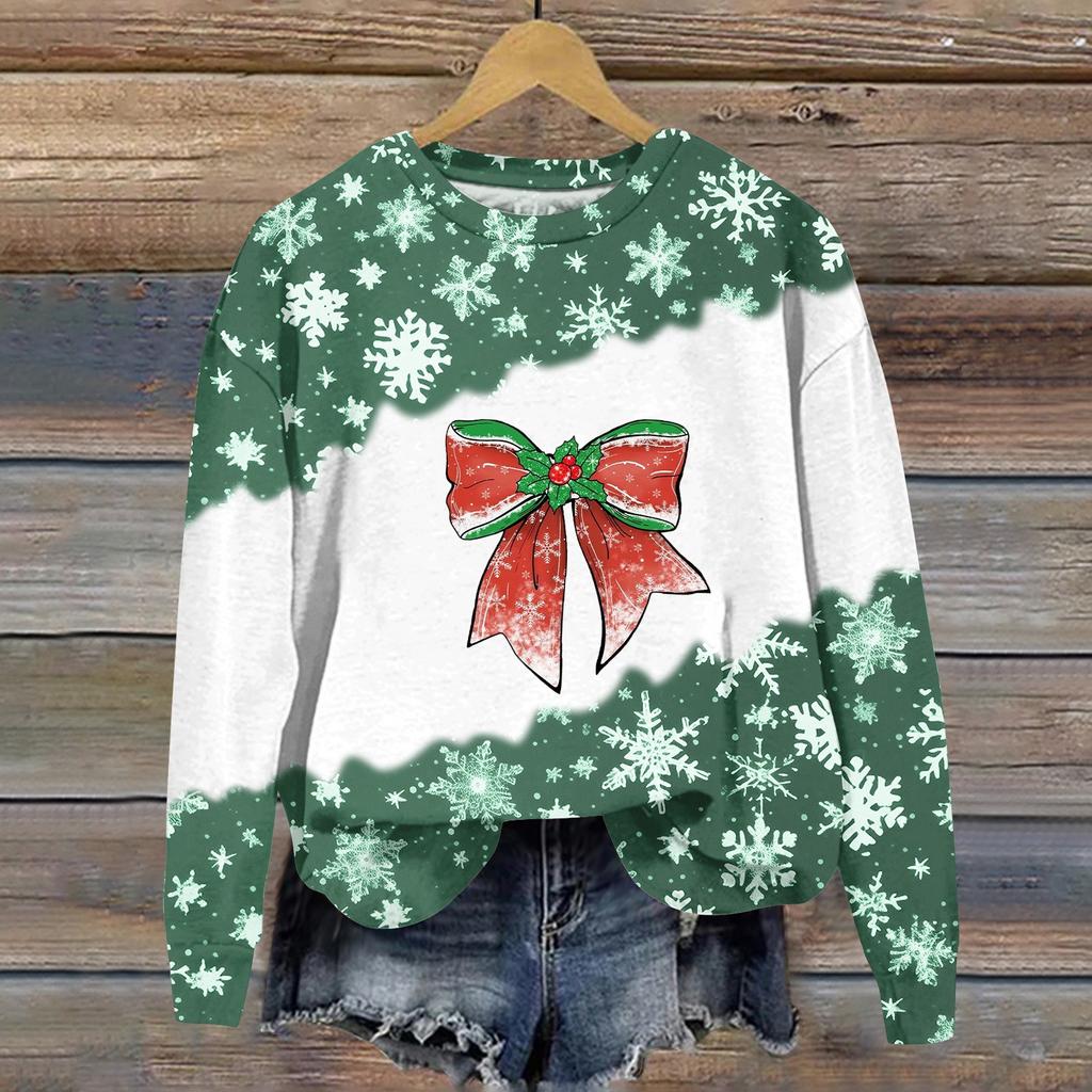 Women's Fashion Christmas Printed Long Sleeve Loose Round Neck Sweatshirt Top Fall