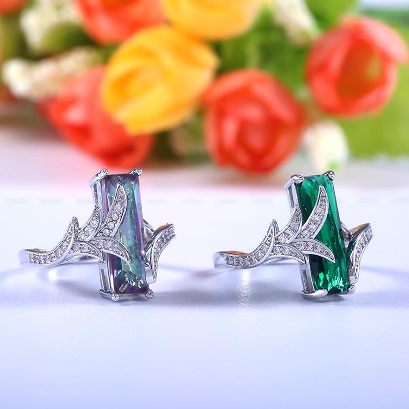New Luxury Rectangular Cubic Zirconia Rings for Women Multicolored/Green Colors Chic Wedding Engagement Bands Fashion Jewelry