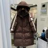 Winter New Down Jacket Women's Hooded Long Over-the-knee Sports Striped Three Trees Thickened Loose Duck Down Jacket