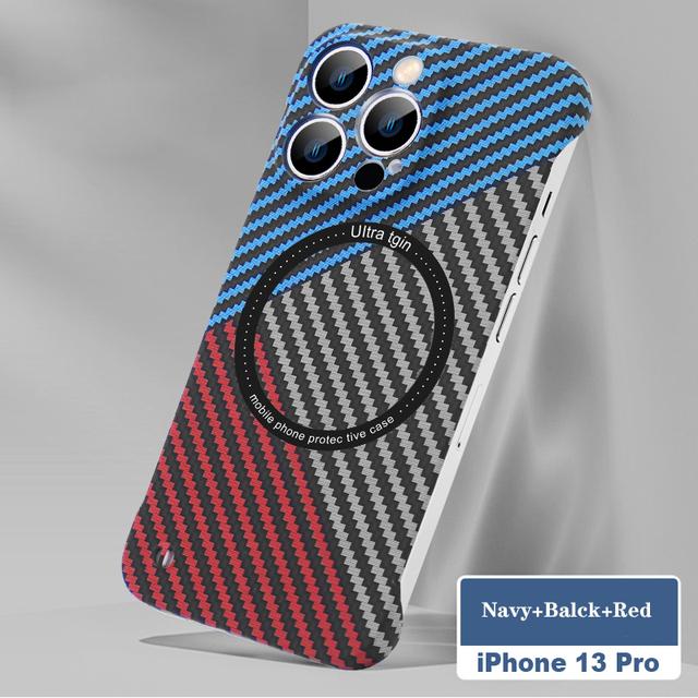 Para magsafe magnético caso de carga sem fio para iphone 13 12 11 pro max 13pro ultra fino padrão fibra carbono sem moldura capa