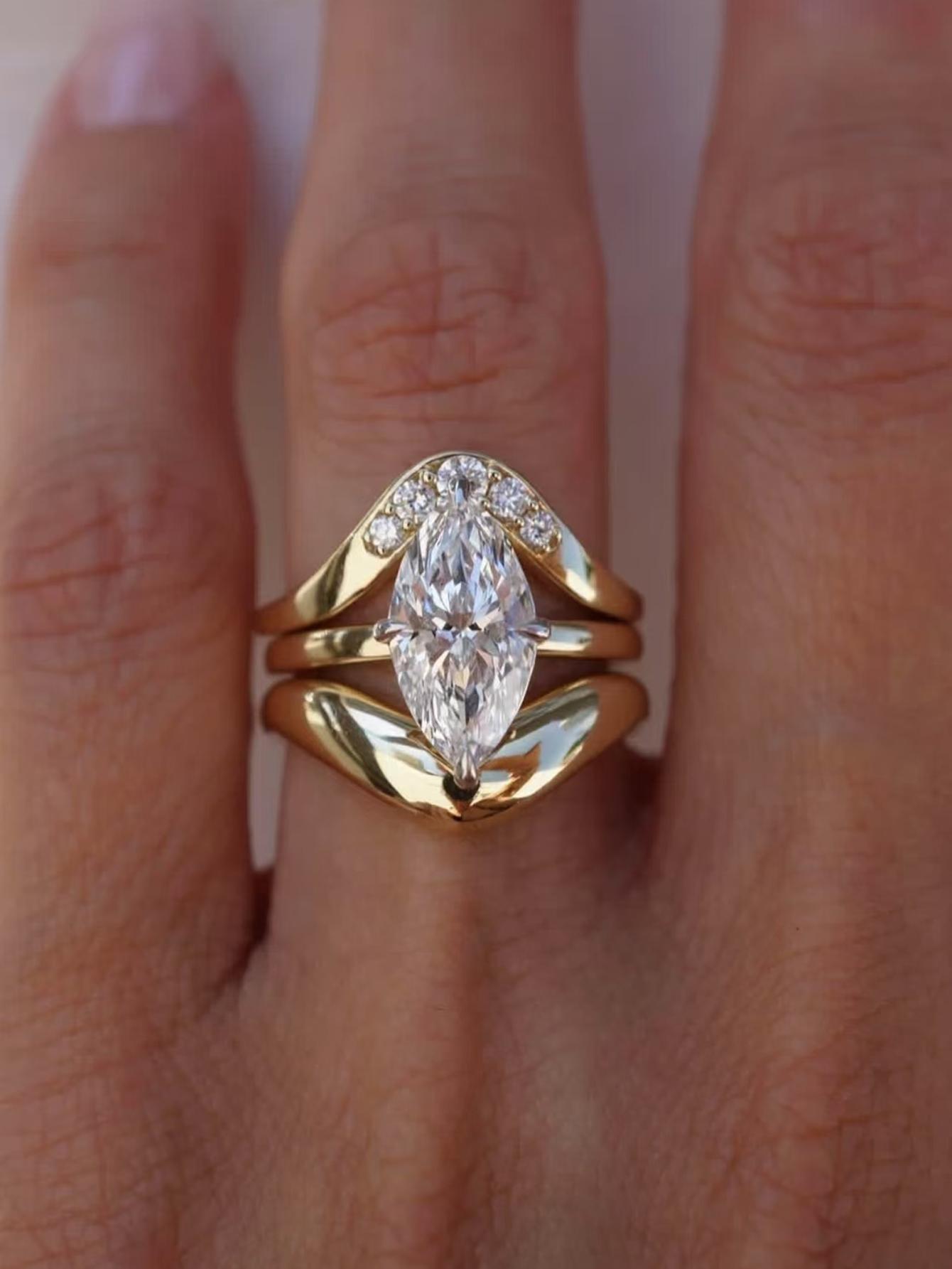 

S925 Silver 3CT Marquise Moissanite Ring Fine Jewelry Suitable for Gift Giving Personalized Fashion Birthday Gift 9 золотистий