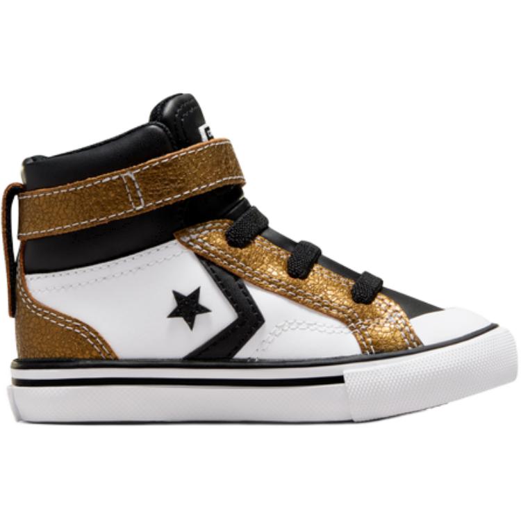 Converse Pro Blaze Strap Soft Versatile Comfortable Mid-Top Walking Shoes Baby Shoes White Black Gold A05526C