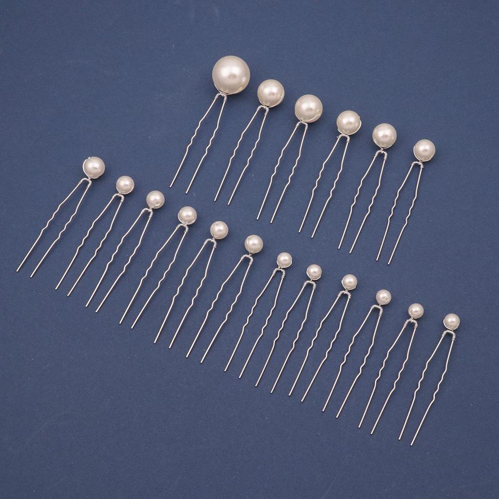 Eighteen-Piece Hairpin Set: Handmade Beaded Imitation Pearl Bridal Hair Accessories