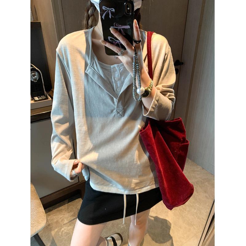 Mochie Spring Color Block Two-Piece Style Loose Long Sleeve Shirt MQ1085 L бежевый