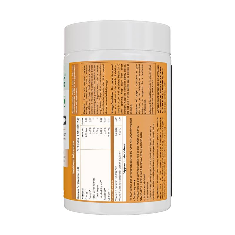 Neuherbs Vitamin D3 K2 Supplements For Bone Strength Support and Daily Immunity Booster For Men and Women 120 Tablets