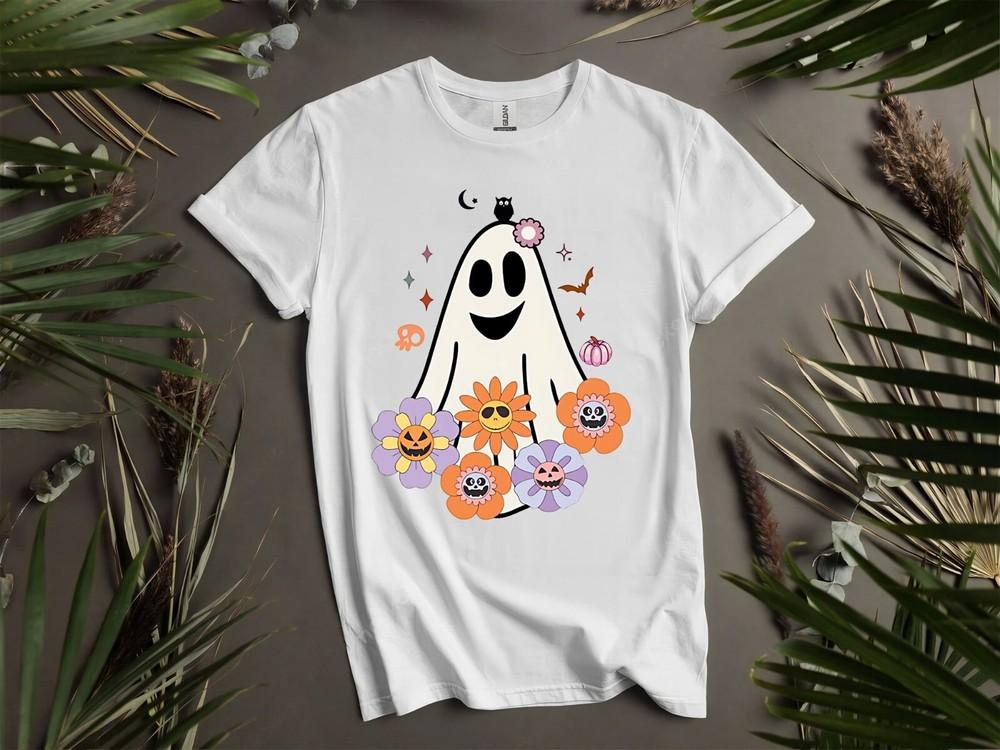 Funny Ghost Happy Vintage Floral Fall Hoodie Tshirt Men Women Unisex AD961