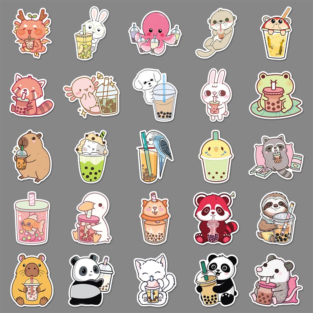 50 Pet Milk Tea Graffiti Stickers Creative Cartoon Cute Animal Decorative Water Cup Mobile Phone Gum Stickers