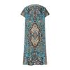 Damen Sommer V-Ausschnitt Kurzarm Vintage Blumenprint Strandkleid Lässig Lockerer Schnitt Midi-Kleid mit Seitentaschen Leicht