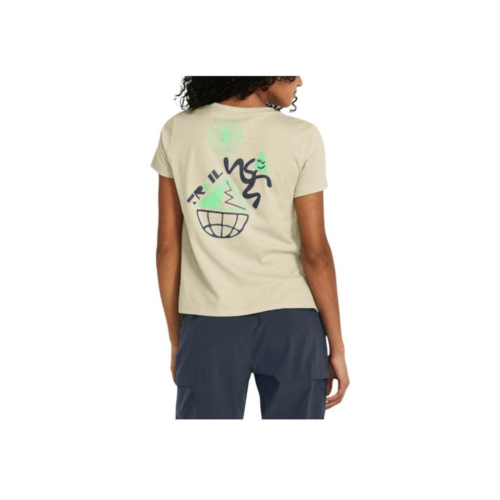 Under Armour Geometric Pattern Letter Print Casual Crew Neck Short Sleeve T-Shirt Women Tops Dusty-Pink Gray 1383036-273