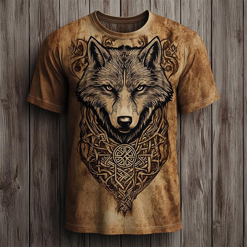 Pánské Vintage Severský Havraní Totemový Potisk Ležérní Tričko s Krátkým Rukávem Nadměrná Velikost Kulatý Výstřih Tričko s Krátkým Rukávem Letní Dámské Tričko Top