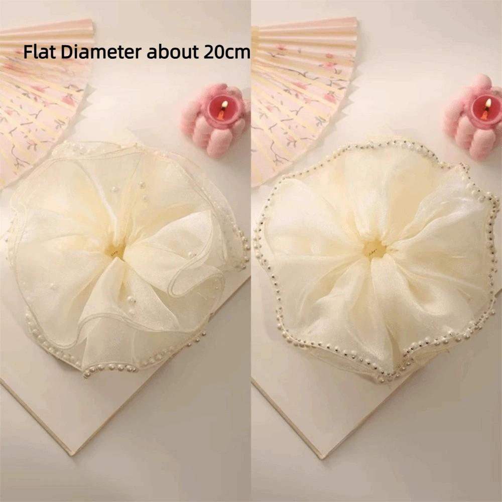 Pearl Large Organza Scrunchies Hair Bands Hair Ties Ponytail Holder Gentle Elastic Oversize Chiffon Scrunchies Bun Hairstyle