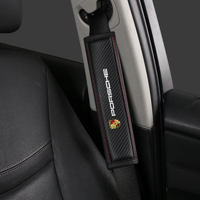 2Pcs Car Seat Belt Shoulder Cover Safety Protector Pad Carbon Fibre For Porsche Cayenne Panamera Macan 911 Taycan Boxster Cayman