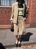 Vintage Korean Spring Skirt With Irregular Split And Double Waist Belt For Casual Wear