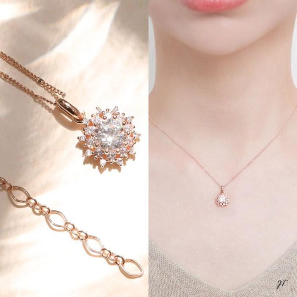 14Kgp Rose Gold Bling Cubic Flower Fashion Layered Chain Necklace (16332116)