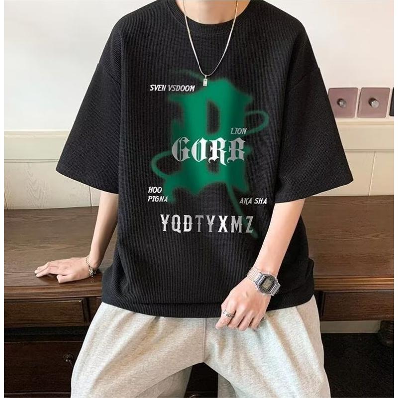 Pánská trička Letter Graphic Print Trička módní značky pro muže oversize trička Muži Oblečení Neformální Tričko Muž Letní Korejský Retro