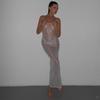 2024 Summer Women's Silver Mesh Bodycon Dress - Spaghetti Strap, Sexy, See-Through, Nightclub Fashion