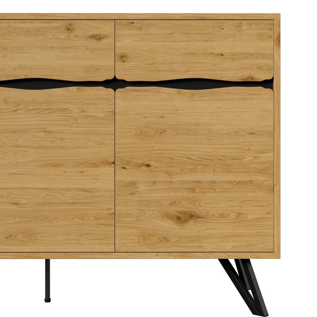 3-Door Sideboard in Wood Look with Metal Legs - Modern Design, Lots of Storage, Easy to Clean - Suitable for Living Room, Dining Room, Hallway